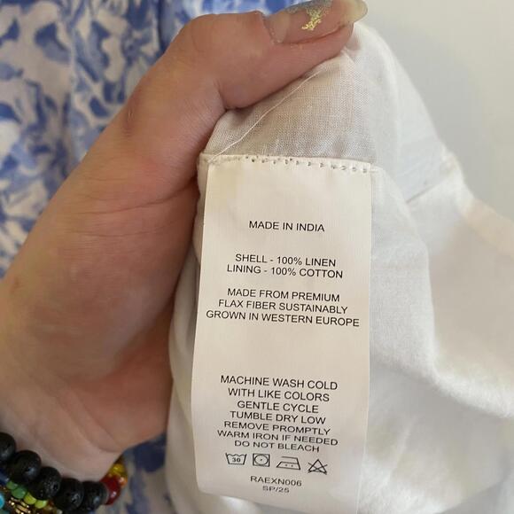 QUINCE blue and white linen floral midi dress sz xl - Picture 7 of 8